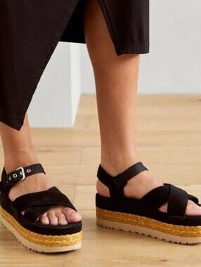 UGG Aubrey Ankle Strap Platform Sandals Raffia Women's Size 11